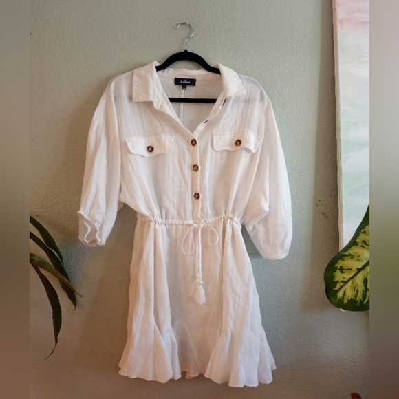 Akkaa Tennis Prep Linen Blend Lightweight Coastal Nautical Flowy A-Line Dress - Picture 2 of 7